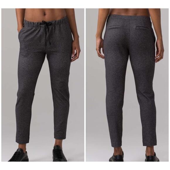Lululemon Jet Crop Slim Trouser Luon Heathered Herringbone Black Grey Size 4 - Picture 1 of 9